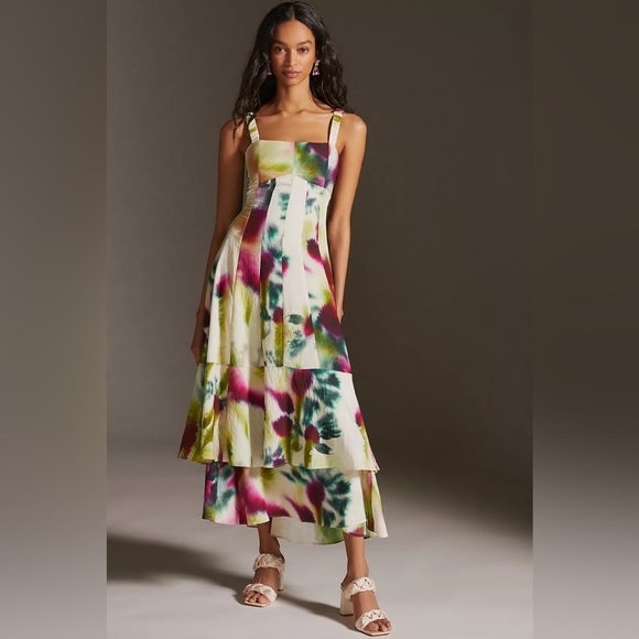 NWT By Anthropologie Tiered Watercolor Maxi Dress - Gorgeous Dress! - Picture 2 of 5